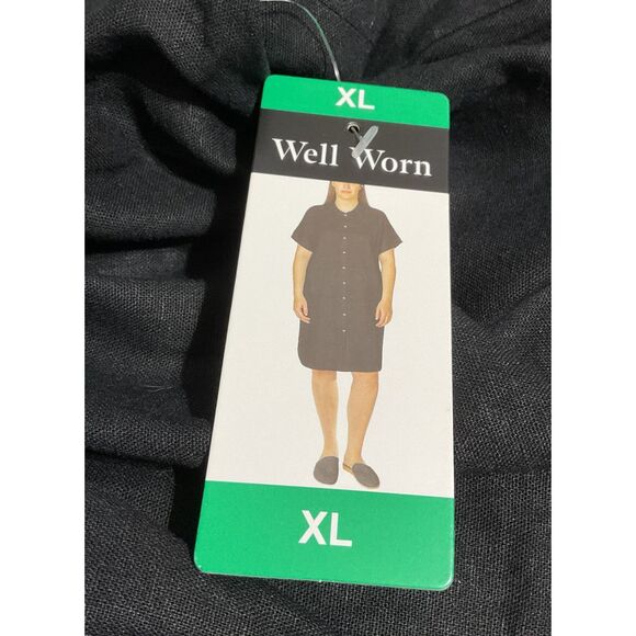 Well Worn Black Linen Blend Button Up Shirt Dress Size XL - Picture 10 of 15